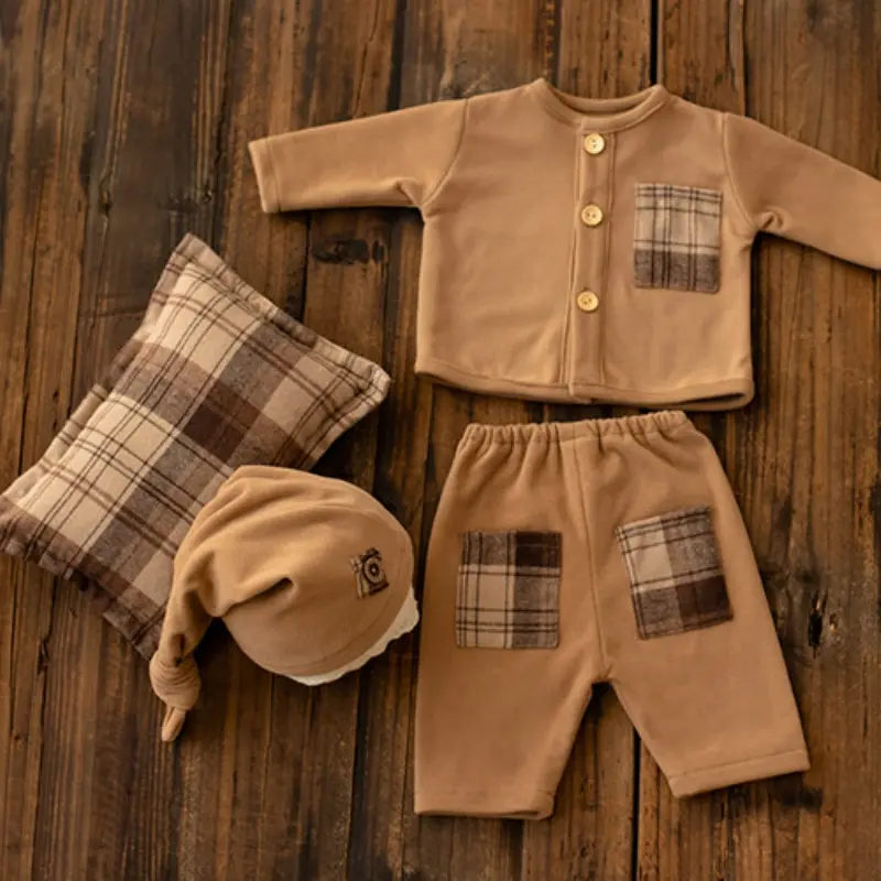 Baby Boy Plaid Cool Outfit Set - Newborn Photography Props - Image 2